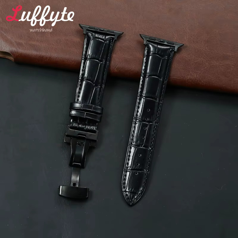 luffyte Uhrenarmband Leder, Schwarz, Schmetterlingsschnalle - Bild 1