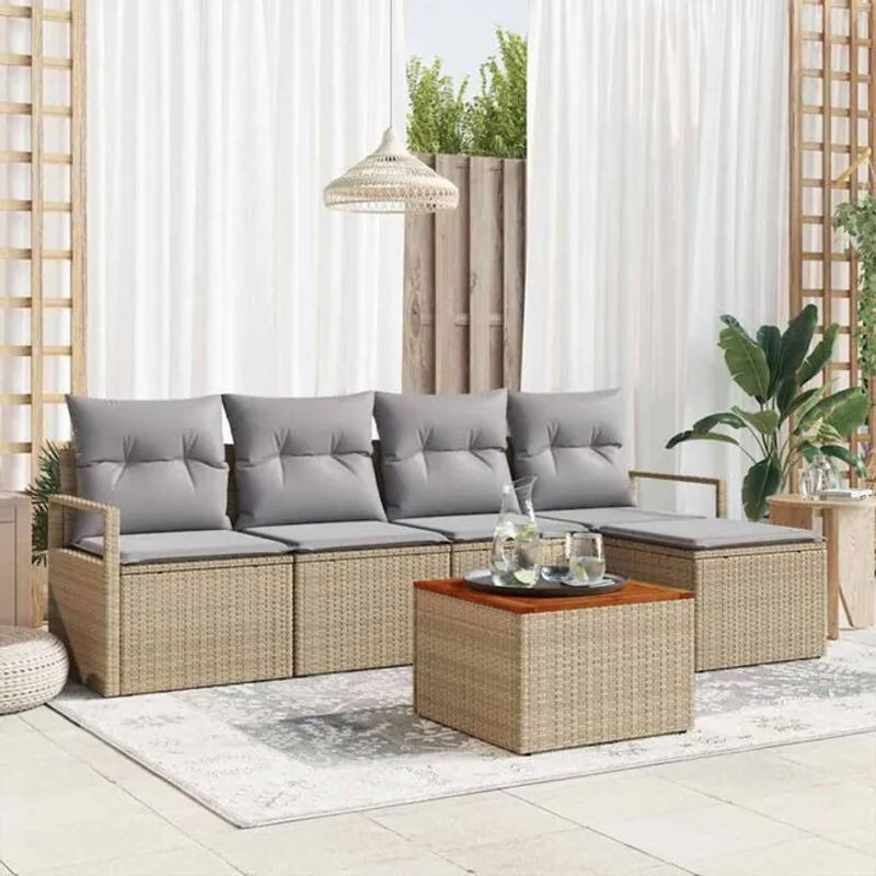 vidaxl Garten-Sofa-Set mit 6 Kissen aus Poly-Rattan in Beige und Grau im modernen Design - Bild 1