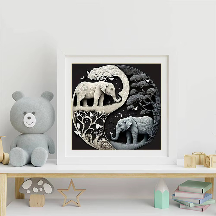 Huacan 5D-Diamant-Malerei-Set Elefant und Tai Chi als quadratische Mosaik-Wanddekoration in Multicolour, B/H: 20 x 20 cm - Bild 3
