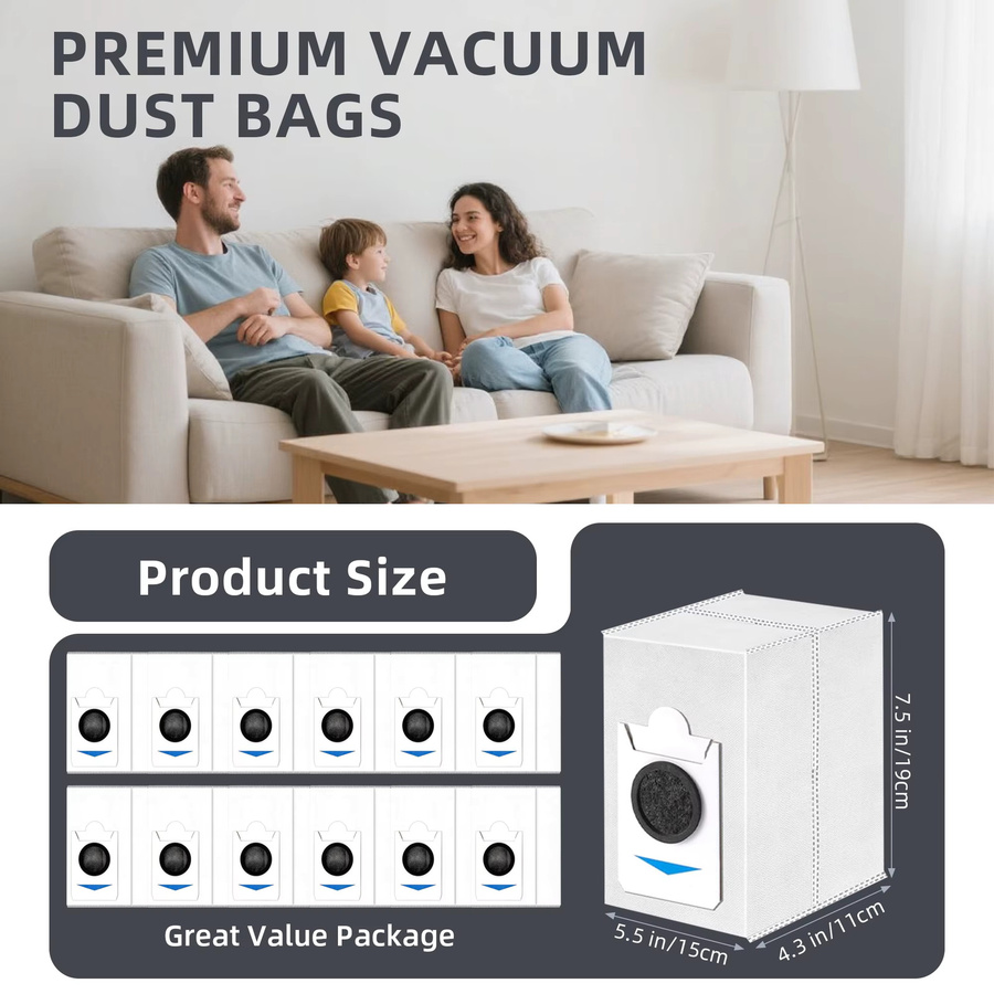 Heloxyo 12er-Pack Staubbeutel in Weiß, kompatibel mit ECOVACS DEEBOT X2 COMBO, T30S COMBO und T30S COMBO COMPLETE Roboterstaubsaugern - Bild 3