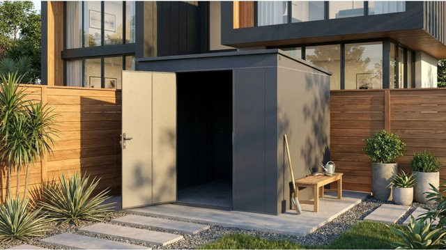 Weka Metall-Gerätehaus Gary aus verzinktem Stahlblech in Anthrazit, Breite: 242 cm, Tiefe: 248 cm - Bild 1