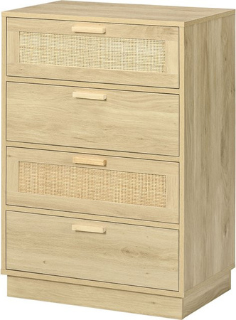 HOMCOM Kommode im Boheme-Stil mit 4 Schubladen und Rattan-Design, Naturholz, B/T/H: 60 x 38 x 88,5 cm