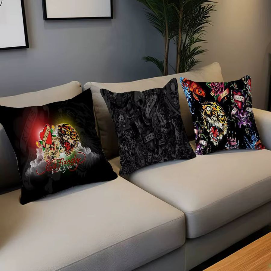 E-Ed H-Hardy Tattoo Tiger Kissenbezug Schwarz B/H: 45 x 45 cm - Bild 3