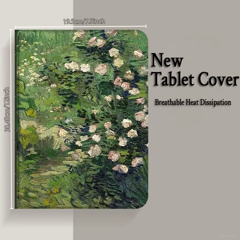 Samsung Galaxy Tab S9 S10 S8 S7 S6 FE Plus Lite Schutzhülle mit faltbarer Abdeckung und Blumen-Ölgemälde Design in Multicolour - Bild 3