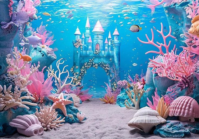 Unterwasserburg Meerjungfrau Geburtstag Hintergrund Dekoration von JMG Household Supplies, Wandteppich für Kinderparty und Babyparty, B/H: 150 x 100 cm, Mehrfarbig - Bild 1