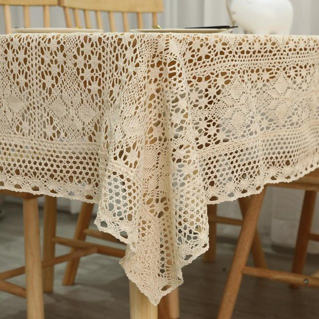 Bestickte Tischdecke aus Spitze von Binchi Outdoor Equipment in Hellbraun, B/B: 130 x 130 cm - Bild 1