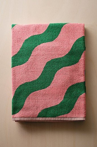 WAVES Badetuch aus Baumwolle in Green und Pink, B/H: 90 x 150 cm - Bild 1