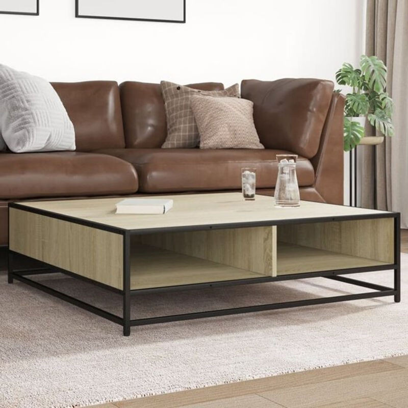 Vidaxl Couchtisch Industrial Design in Eiche Natur und Schwarz aus Holzwerkstoff und Metall, B/T/H: 100 x 100 x 30 cm - Bild 1