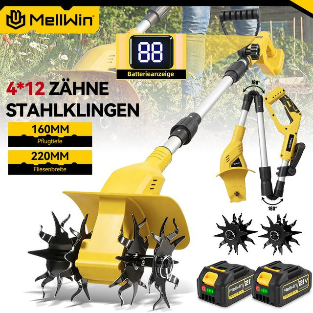 MELLWIN Akku-Gartenfräse und Rototiller in Gelb, passend für Makita LXT 18V Akkus - Bild 1