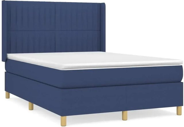 vidaXL Boxspringbett mit Matratze Blau, Hybrid-Bett mit Taschenfederkern aus Stoff, B/T/H: 140 x 190 x 128 cm - Bild 1
