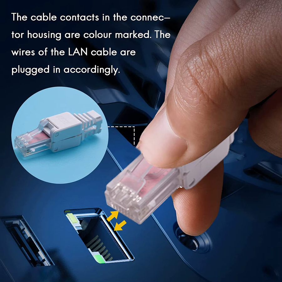ZoeRax RJ45 CAT6 CAT5E Ethernet-Stecker in Weiß, werklose LAN-Abschlussstecker für 23AWG-26AWG Netzwerkkabel, 24/12 Stück - Bild 5