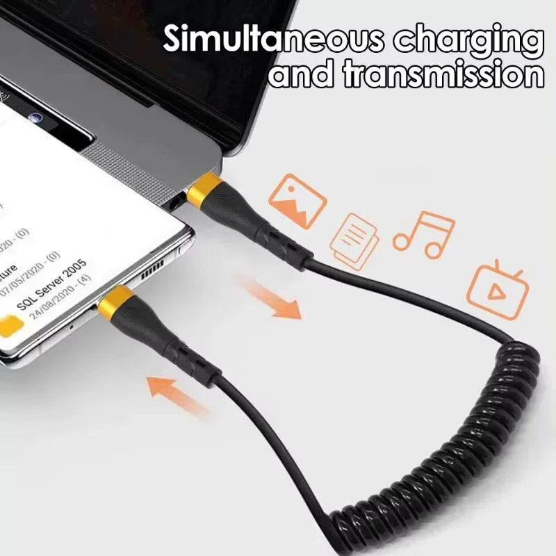 USB Typ C auf Typ C Feder-Teleskopkabel für 120 W Schnellladung 5A, Schwarz - Bild 4