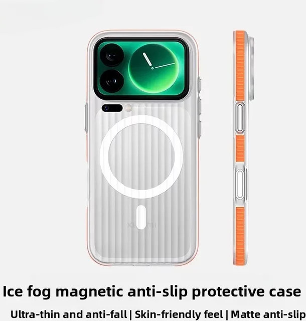 Magnetische Hard Case Schutzhülle mit Gittermuster für Xiaomi 17 Pro Max in Orange oder Transparent - Bild 1