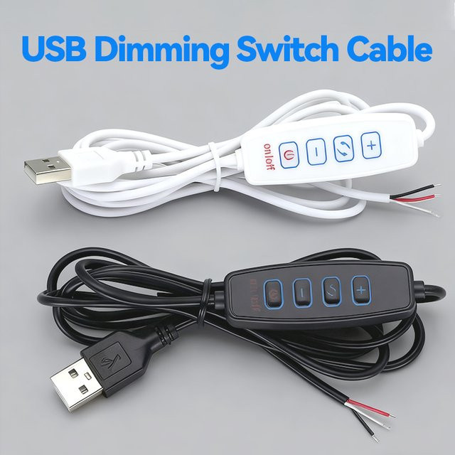 JCD USB-A zu USB-C LED-Dimmer Stromversorgungskabel mit EIN/AUS-Schalter und Farbtonanpassung für RGB-Beleuchtung, Schwarz, 2m - Bild 1