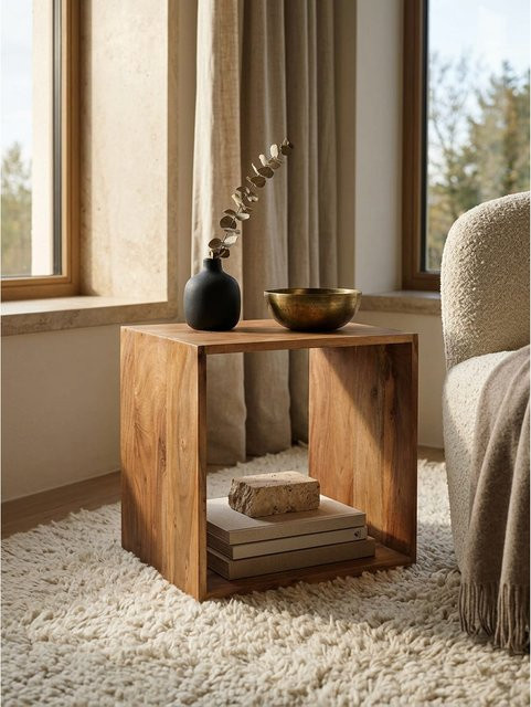 Beistelltisch Cube Regal MUMBAI aus Massivholz Akazie in Braun, B/T/H: 33 x 43 x 43 cm - Bild 1