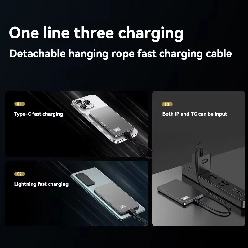 Lenovo 3 in 1 Magnetische Kabellose Powerbank 50000mAh mit 22,5W Schnellladefunktion für MagSafe, iPhone und Samsung, Grau - Bild 6