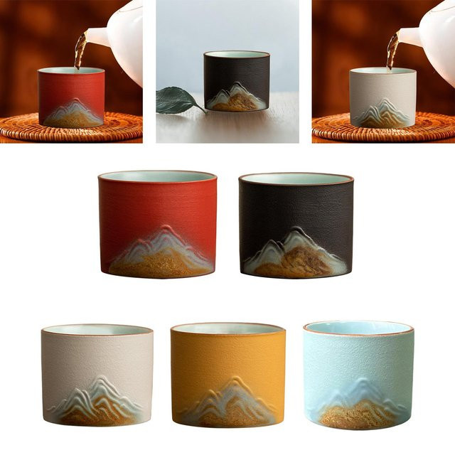 Kesoto Keramikbecher mit abstraktem geometrischem Muster in Schwarz und Multicolour, handgefertigte Sake-Tasse für Tee, Espresso oder Kaffee - Bild 1