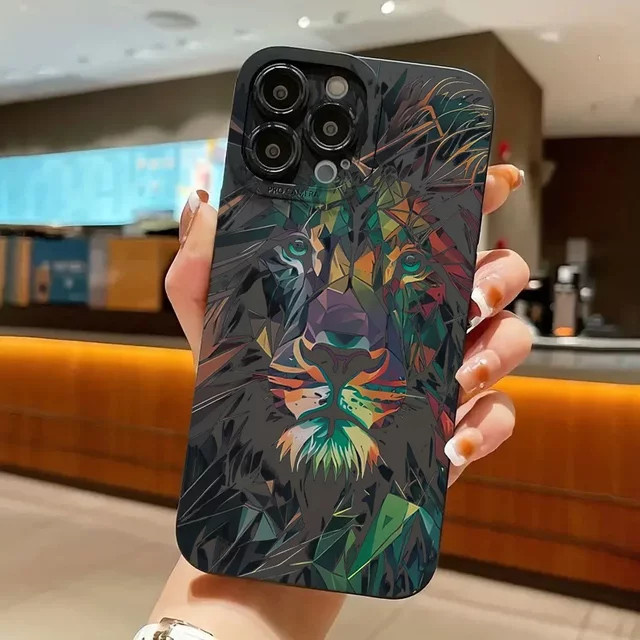 Stoßfeste Silikon-Handyhülle mit buntem Löwenmuster für iPhone Modelle, mattes Finish, Mehrfarbig - Bild 1