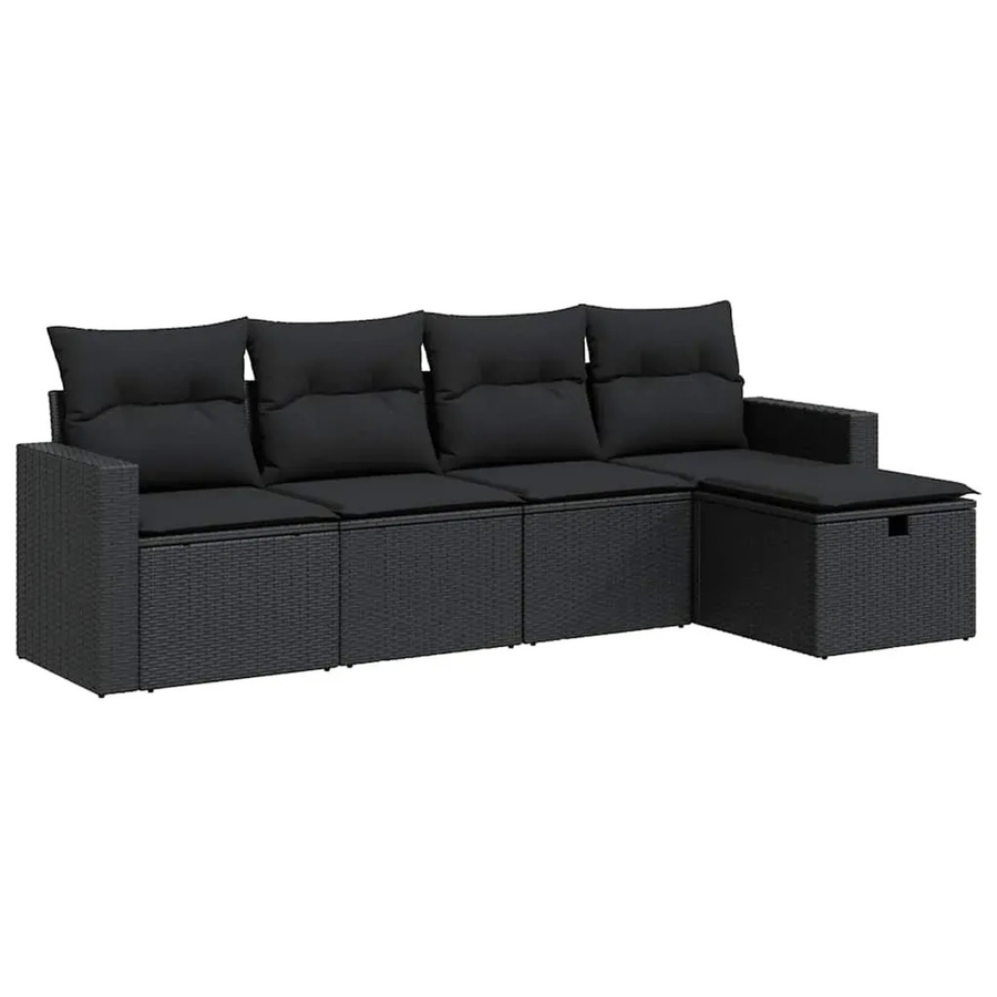 vidaXL 5-tlg Garten-Sofagarnitur aus schwarzem PE-Rattan mit Kissen und Stauraum - Bild 2