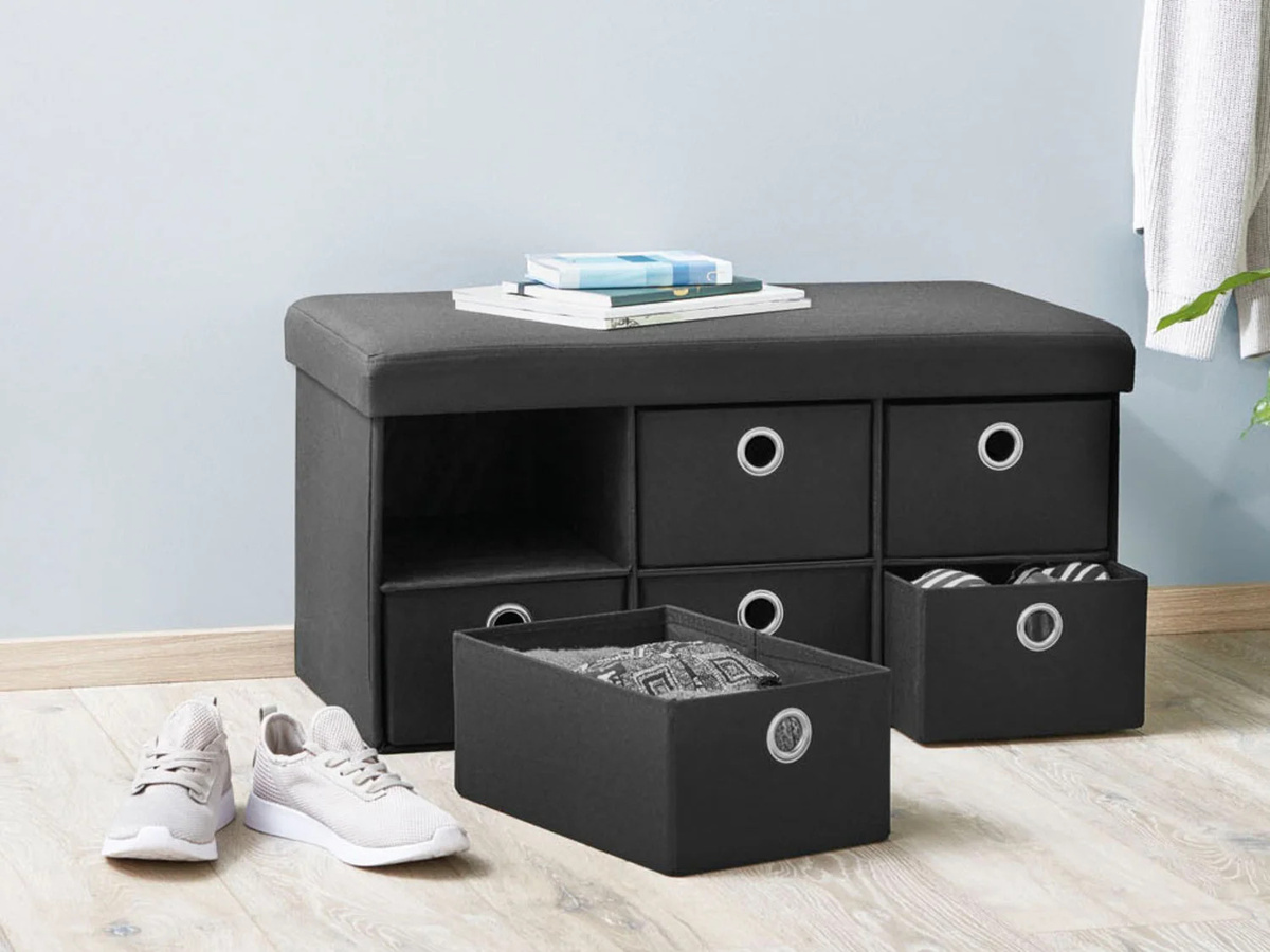 LIVARNO HOME Sitzbank faltbar mit 6 Fächern in Schwarz und Hellgrau, B/T/H: 76 x 38 x 38 cm - Bild 2