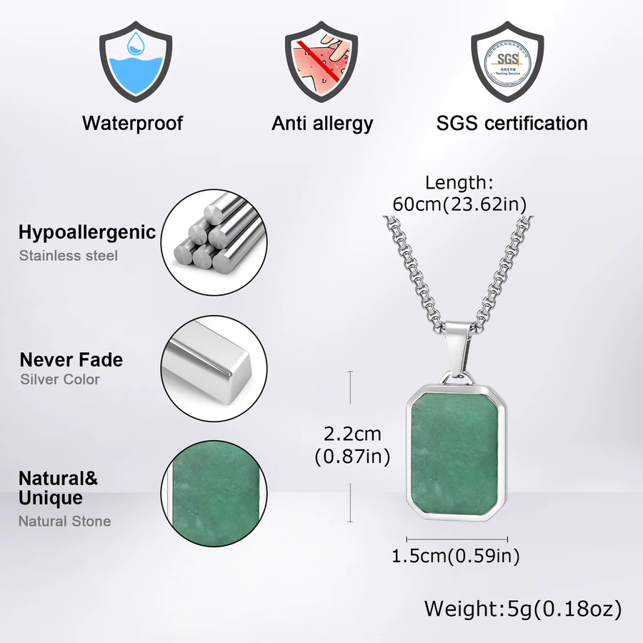 Vnox Halskette mit quadratischem Anhänger, Edelstahl, Silber, Herren - Bild 3