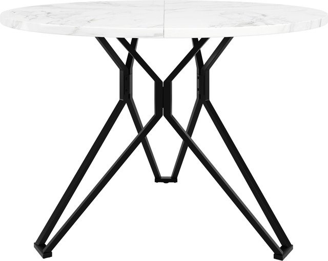 Moderner runder Esstisch von FC für 4 Personen in Weiß und Schwarz, MDF und Metall, B/T/H: 100 x 100 x 76 cm - Bild 1