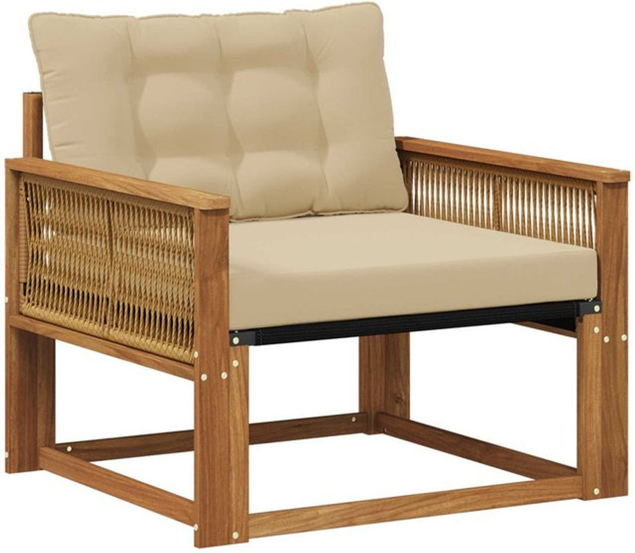 Modernes Outdoor-Sofagarnitur Loungemöbel aus massivem Akazienholz und Textilene von vidaXL in Natur, Beige und Grau - Bild 1