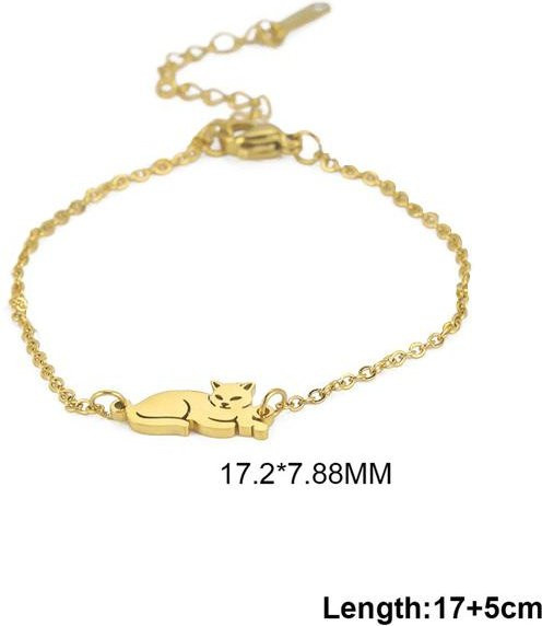 YULIN Armband, Edelstahl, Gold, Katze Anhänger, Damen, 17-22 cm - Bild 1