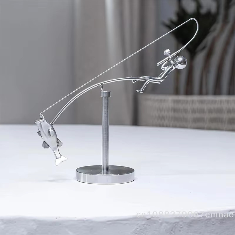 ZYAS Kinetische Fisch-Skulptur aus Metall in Silber als moderne Balance-Kunst für deinen Tisch - Bild 2