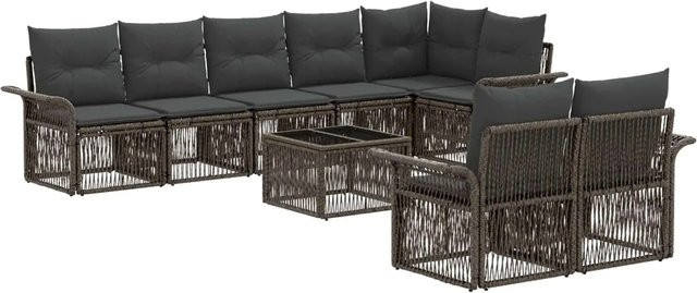 vidaXL Gartensofa-Set 9-teilig in Grau mit Polsterkissen und Couchtisch aus Poly-Rattan und Metall - Bild 1