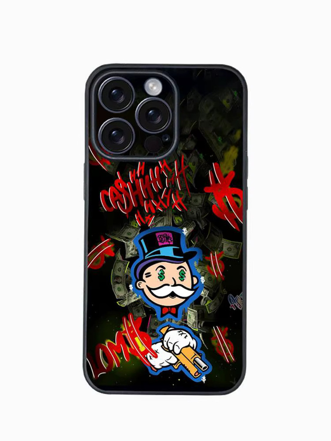 Handyhülle Monopoly Dollar Cartoon Luxus Softshell für iPhone 12 bis 17 Pro Max Plus in Schwarz - Bild 3