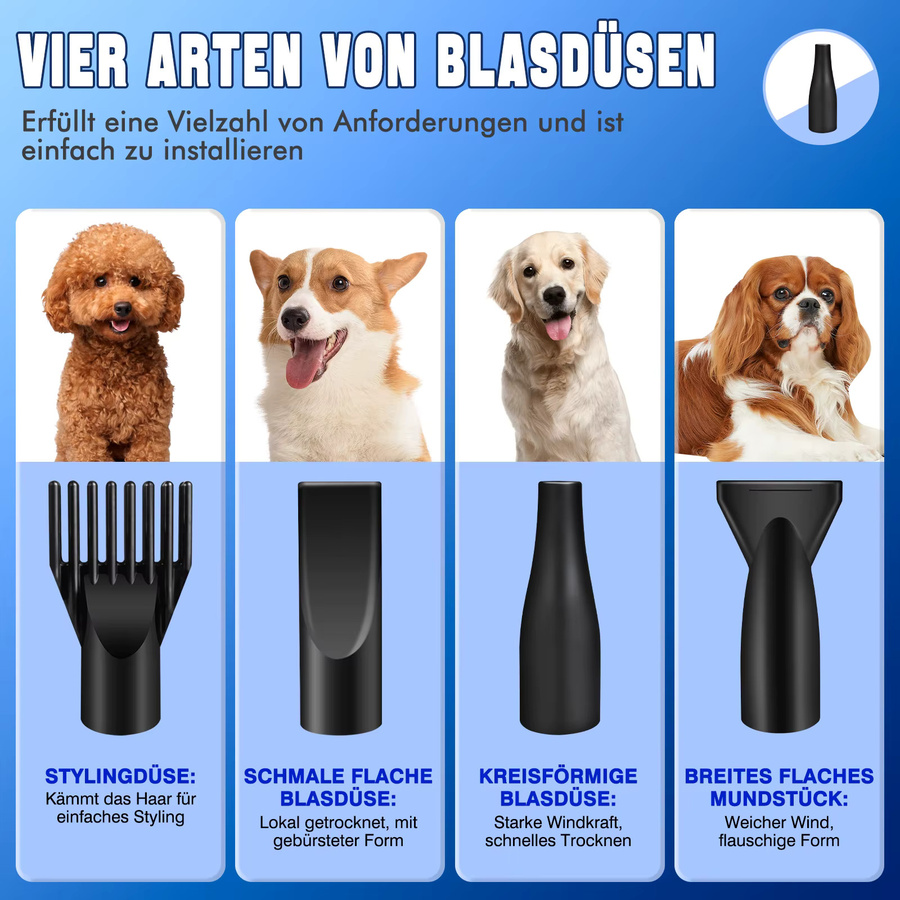 BRIEFNESS Hundegebläse 3500 W in Schwarz mit Schlauch und 4 Düsen, einstellbare Geschwindigkeit und Temperatur für die Haustierpflege von Hunden und Katzen - Bild 2