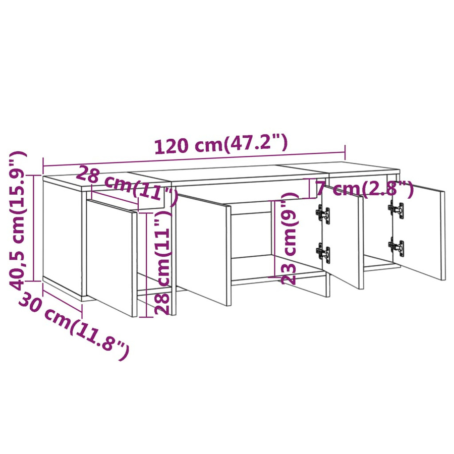vidaXL TV-Schrank Lowboard in Betongrau, B/T/H: 120 x 30 x 40,5 cm - Bild 3