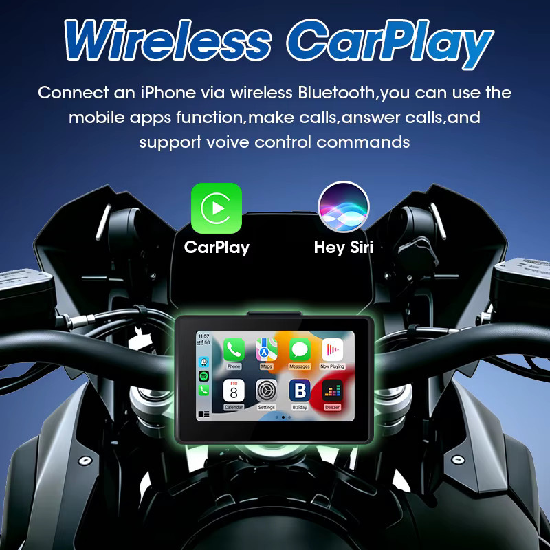 Jansite 5 Zoll Motorrad-GPS-Navigation mit BMW-Stilhalterung, kabellosem CarPlay und Android Auto, Bluetooth, Moto-Monitor, IPX7 wasserdicht, Schwarz - Bild 4
