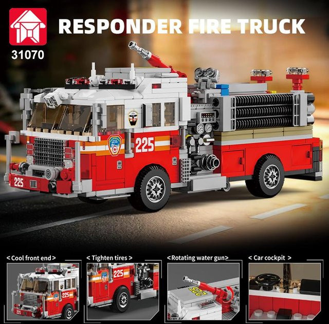 Le Yi Amerikanisches Feuerwehrauto Baustein, Stadt Rettungsfahrzeug Modell, ab 14 Jahre - Bild 1
