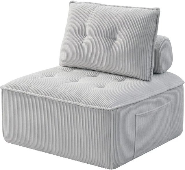 GLP Sofamodul Bodensofa aus Cordstoff in Hellgrau, B/T/H: 84 x 84 x 42 cm - Bild 1