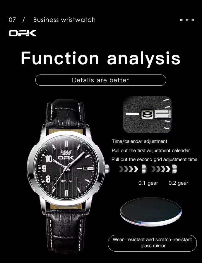 OPK Armbanduhr Quarz, Leder, Schwarz, Herren - Bild 6