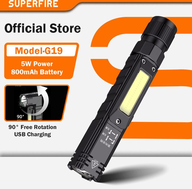 SUPERFIRE G19 LED-Arbeitsleuchte mit COB-Licht, wasserdicht, magnetisch und USB wiederaufladbar, Farbe: Schwarz/Gelb - Bild 1