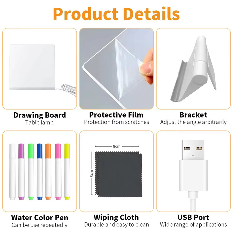 USB-LED-Notiztafel aus transparentem Acryl mit warmweißem Licht und verstellbarem Standfuß - Bild 4