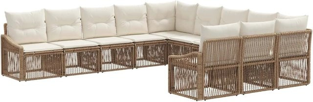 vidaXL Gartensofa-Set 11-teilig aus Poly-Rattan in Beige mit Polsterung und Stahlgestell - Bild 1
