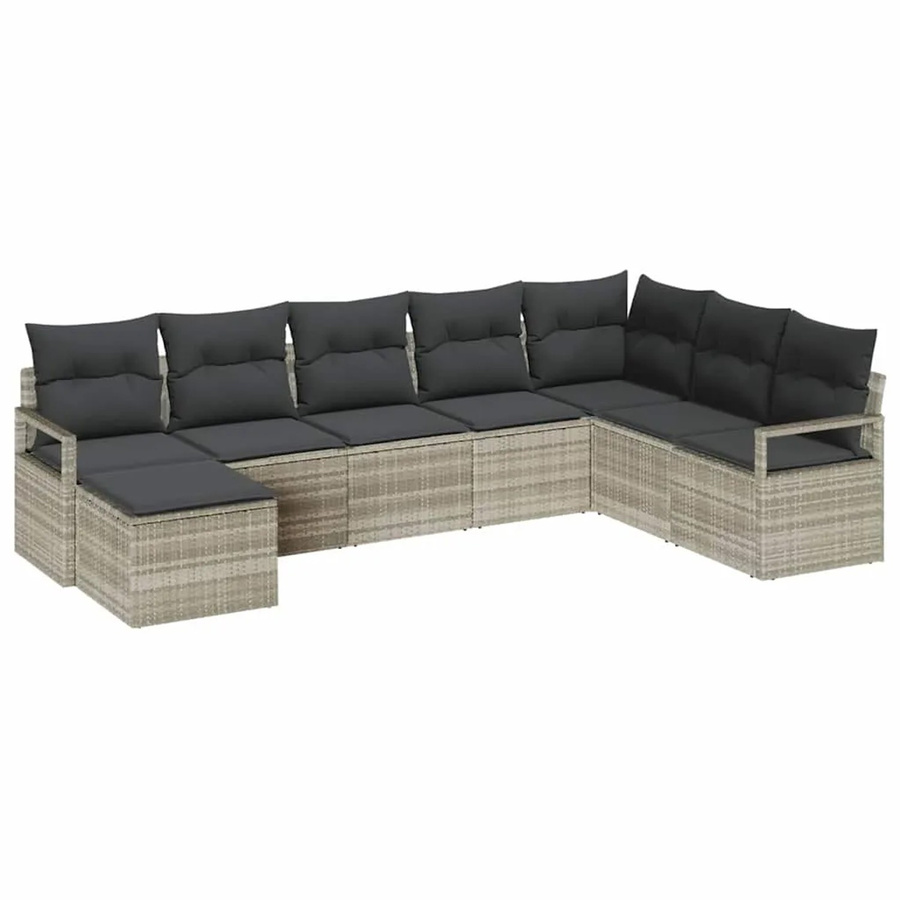 vidaXL Garten-Sofa-Set 7-teilig aus Polyrattan in Hellgrau mit L-Form, Eckelement, 3-Sitzer und Ottoman inklusive Polsterkissen - Bild 2