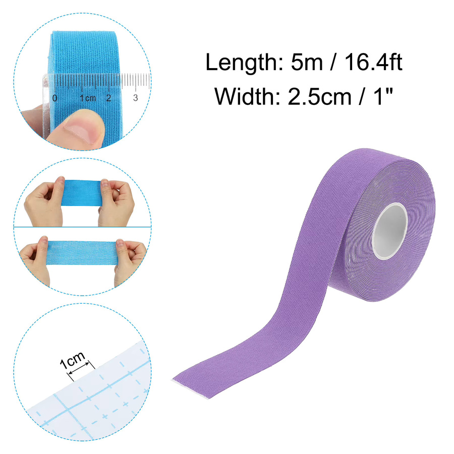 Selbstklebendes rutschfestes Sportband für Yoga und Gymnastik, 1/3 Rolle, Breite: 2,5 cm, in Pink und Purple - Bild 2