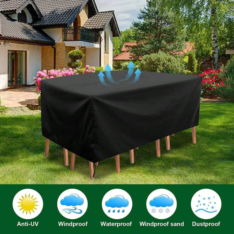 Wasserdichte und UV-beständige quadratische Terrassenmöbel-Abdeckung für Outdoor-Möbel in Schwarz und Silber - Bild 3