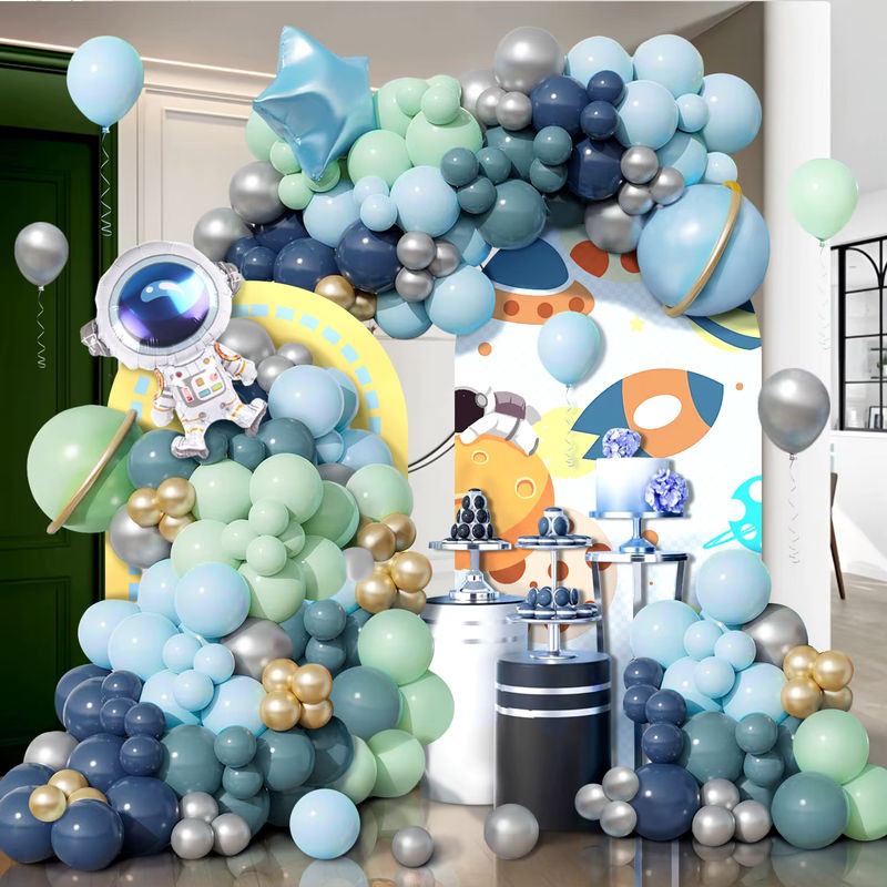 120-teiliges Weltraum-Luftballonbogen-Set mit Astronauten und Sternen in Blau, Grün und Silber für Kindergeburtstage - Bild 3