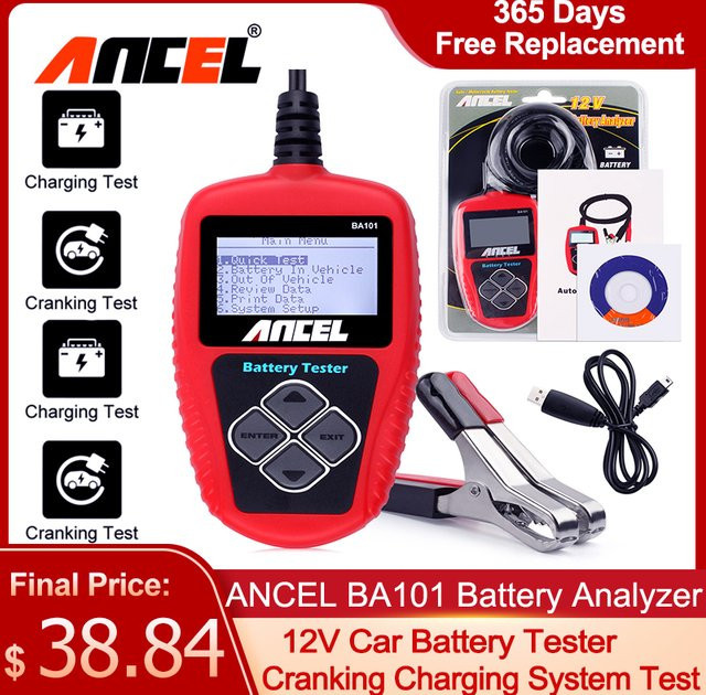ANCEL BA101 Autobatterietester 12V Batterieanalysator mit 2000CCA und 220AH, Mehrsprachiges Diagnosetool für Automotive Autobatteriescanner, Rot - Bild 1