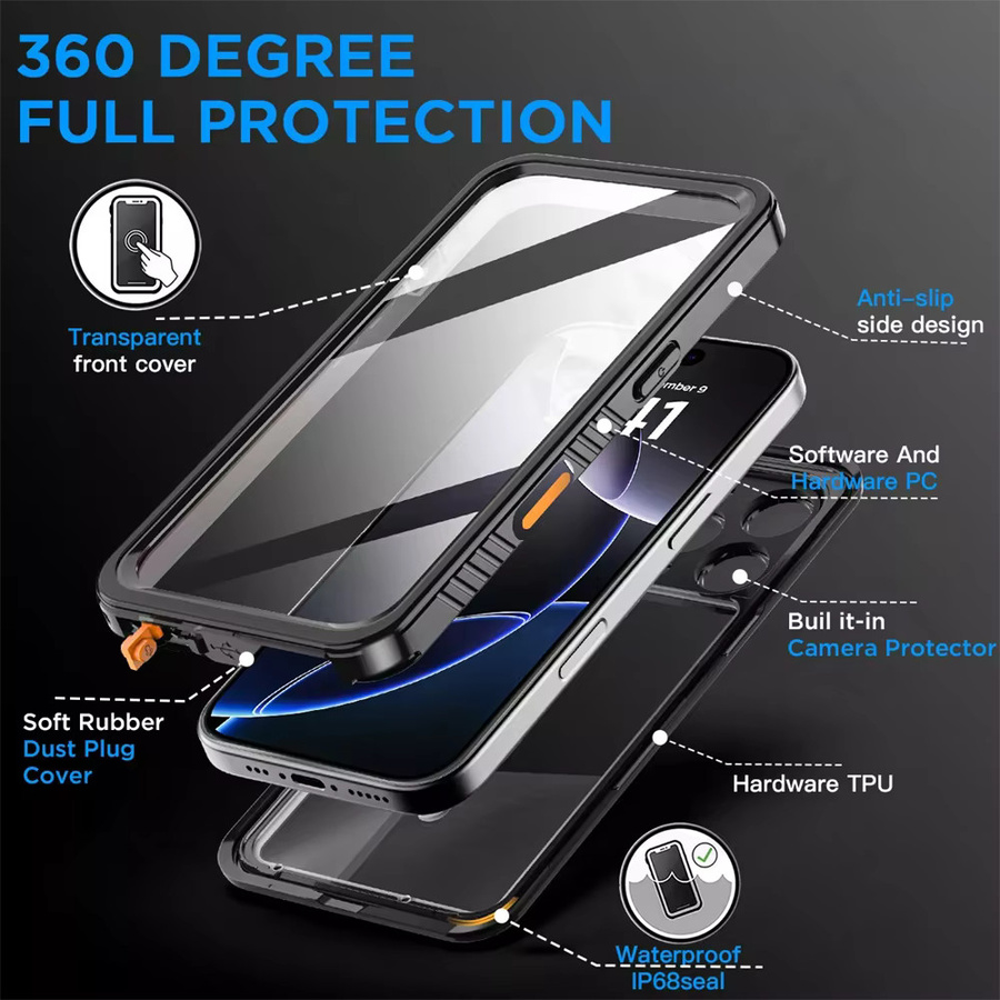 FAXYSON Wasserdichte iPhone Hülle IP68 mit Metall-Aluminium-Gehäuse für iPhone 17 bis 11 Pro Max, XR, XS Plus in Schwarz oder Silber - Bild 2