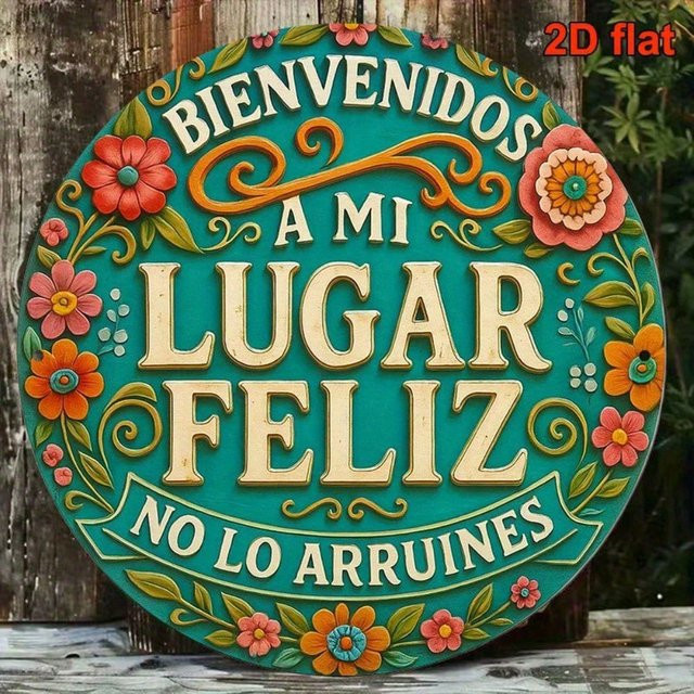 CIFBUY Vintage Aluminium-Wandschild mit mediterranem Floral-Design und Typografie, Rund, Mehrfarbig, Durchmesser: 20,32 cm - Bild 1
