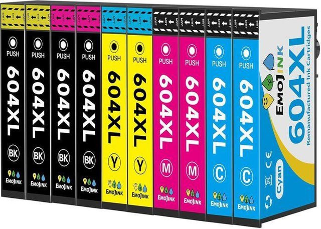 Emojink Kompatible Tintenpatronen 604XL 10er-Pack Schwarz und Multicolour für Epson XP-2200, XP-2205, XP-3200, XP-4200 und Workforce Inkjet-Drucker - Bild 1