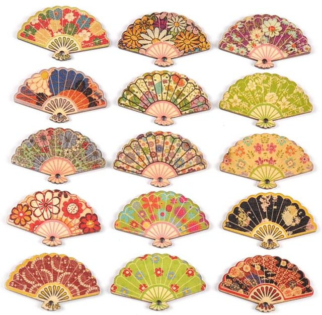 20 Stück Holzanhänger in Fächerform mit floralem Design, bunte Holzscheiben für DIY-Bastelarbeiten und Deko, B/H: 48 x 29 mm - Bild 1