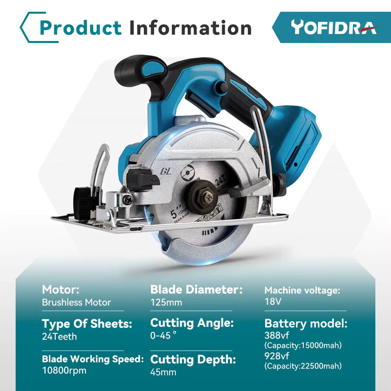 YOFIDRA Akku-Handkreissäge Multifunktions-Schneidemaschine mit 10800 RPM für Makita LXT Batterien, 5/7 Zoll - Bild 5